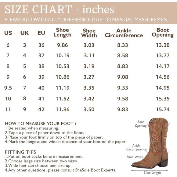 SheSole Western Boots Women Brown Faux Leather Square Toe Wide Mid Calf - Picture 9 of 9